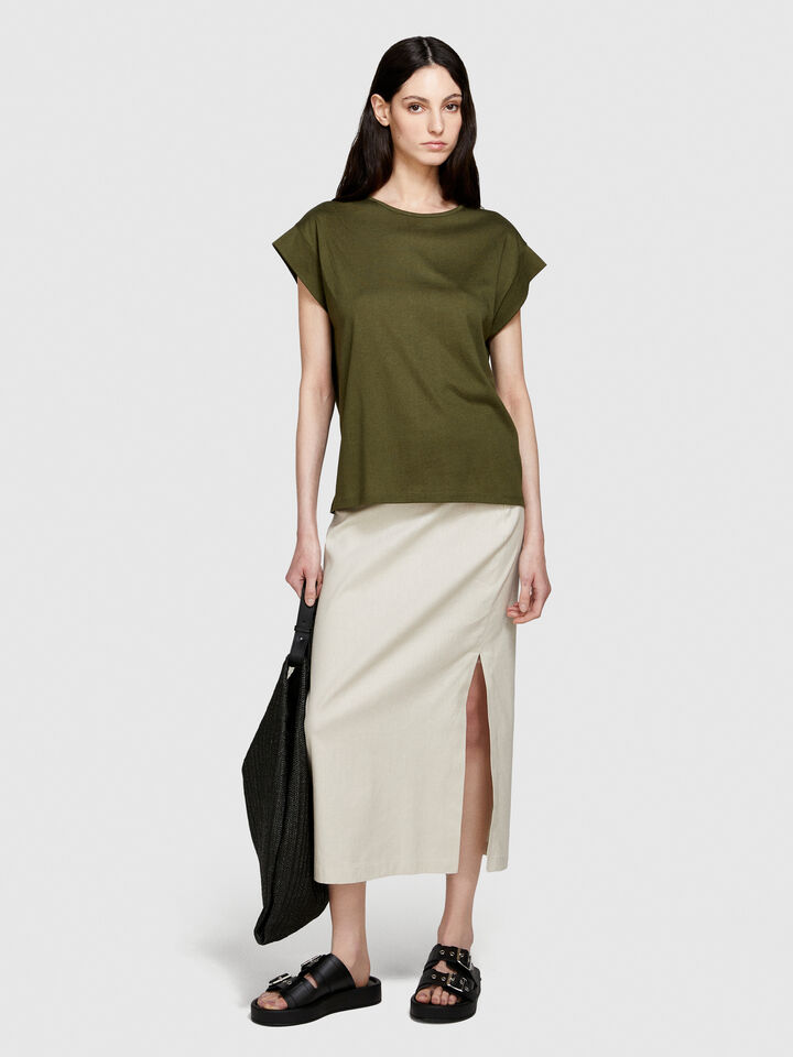 Slub t-shirt - women's short sleeve t-shirts - Military Green | Sisley image number 1